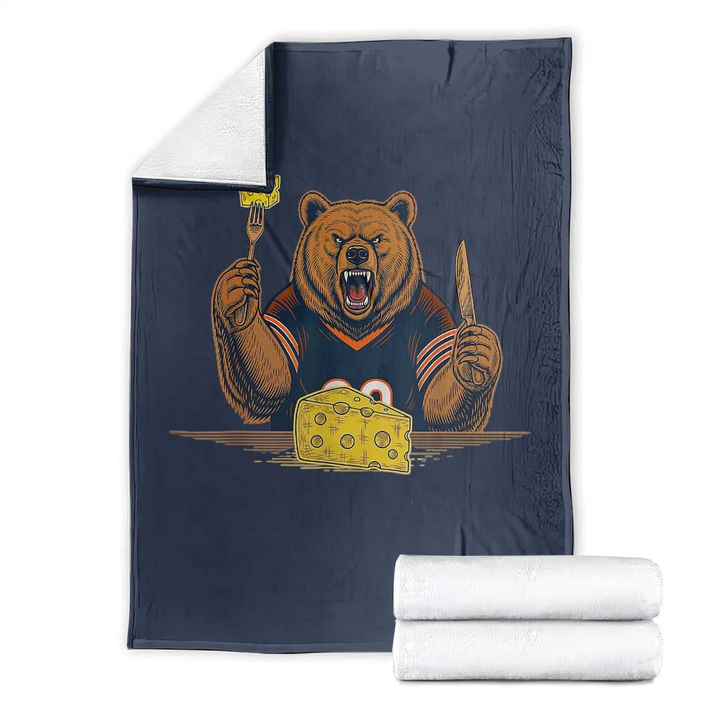 Fierce Bear Eating Cheese Throw Blanket Let's Eat Cheese Funny Sports Rivalry TS02 Navy Print Your Wear