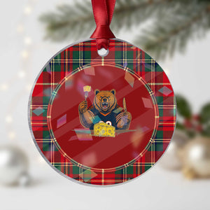 Fierce Bear Eating Cheese Holographic Acrylic Ornament Let's Eat Cheese Funny Sports Rivalry