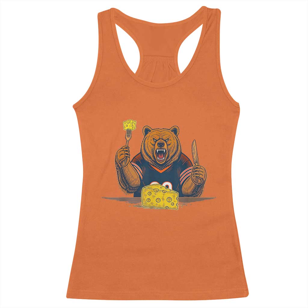 Fierce Bear Eating Cheese Racerback Tank Top Let's Eat Cheese Funny Sports Rivalry TS02 Orange Print Your Wear