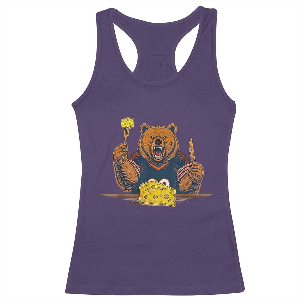 Fierce Bear Eating Cheese Racerback Tank Top Let's Eat Cheese Funny Sports Rivalry TS02 Purple Print Your Wear