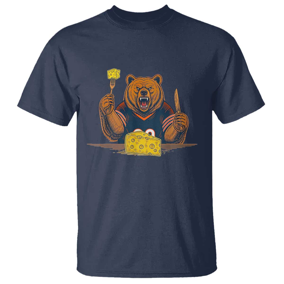 Fierce Bear Eating Cheese T Shirt Let's Eat Cheese Funny Sports Rivalry TS02 Navy Print Your Wear