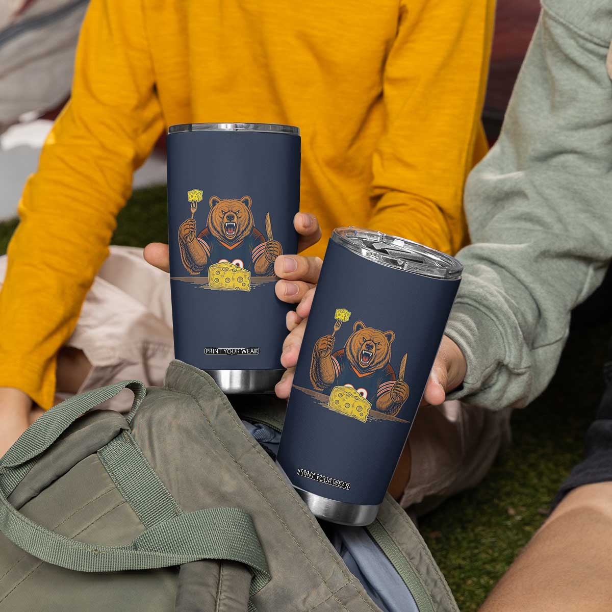 Fierce Bear Eating Cheese Tumbler Cup Let's Eat Cheese Funny Sports Rivalry TS02 Print Your Wear