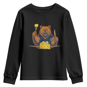 Fierce Bear Eating Cheese Youth Sweatshirt Let's Eat Cheese Funny Sports Rivalry TS02 Black Print Your Wear