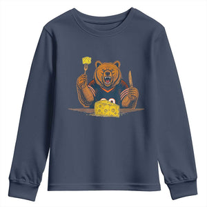 Fierce Bear Eating Cheese Youth Sweatshirt Let's Eat Cheese Funny Sports Rivalry TS02 Navy Print Your Wear