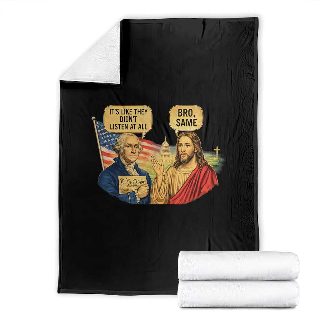 Funny George Washington and Jesus Conversation Throw Blanket Patriotic Commentary Historical Icons TS02 Black Print Your Wear