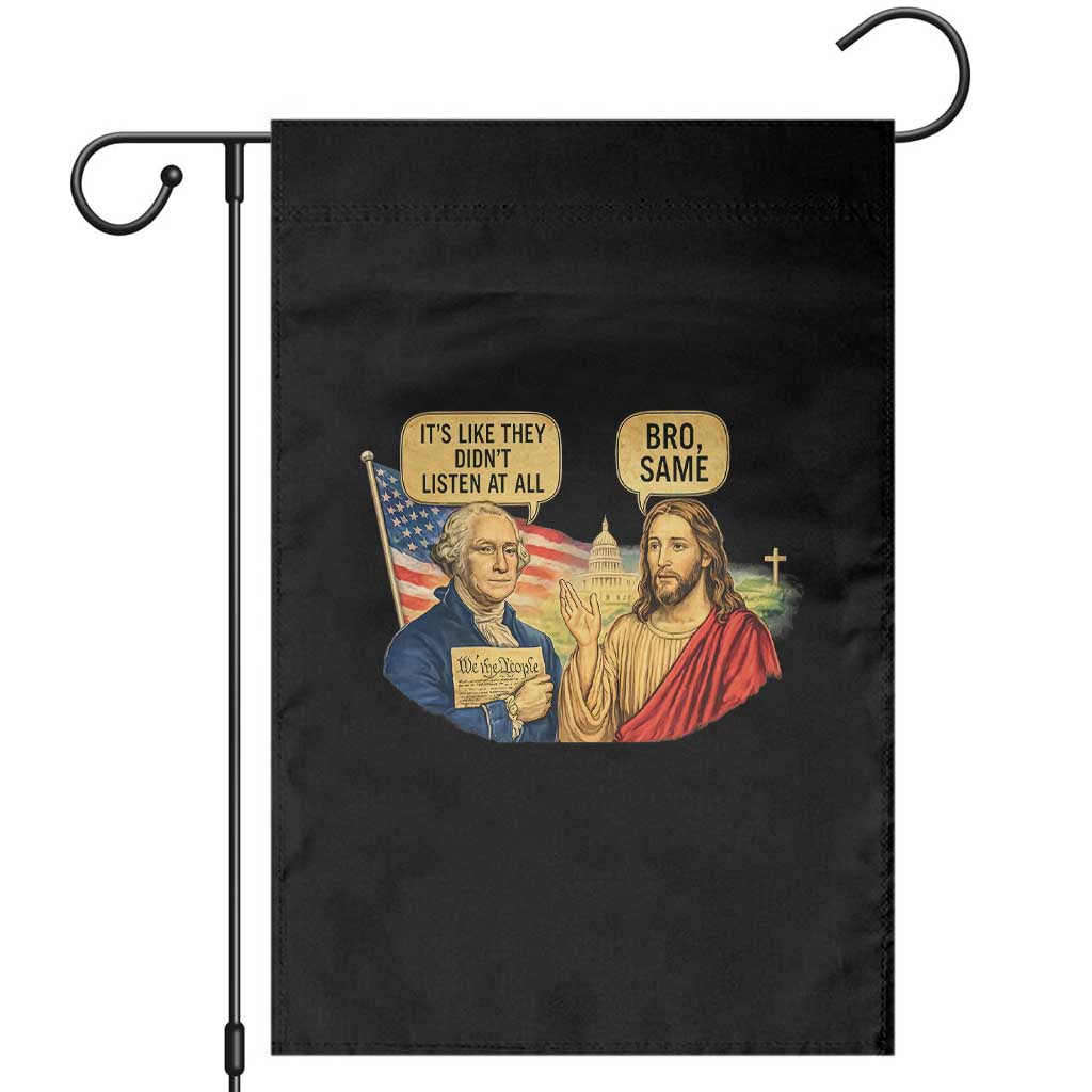 Funny George Washington and Jesus Conversation Garden Flag Patriotic Commentary Historical Icons TS02 Black Print Your Wear