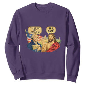 Funny George Washington and Jesus Conversation Sweatshirt Patriotic Commentary Historical Icons TS02 Purple Print Your Wear