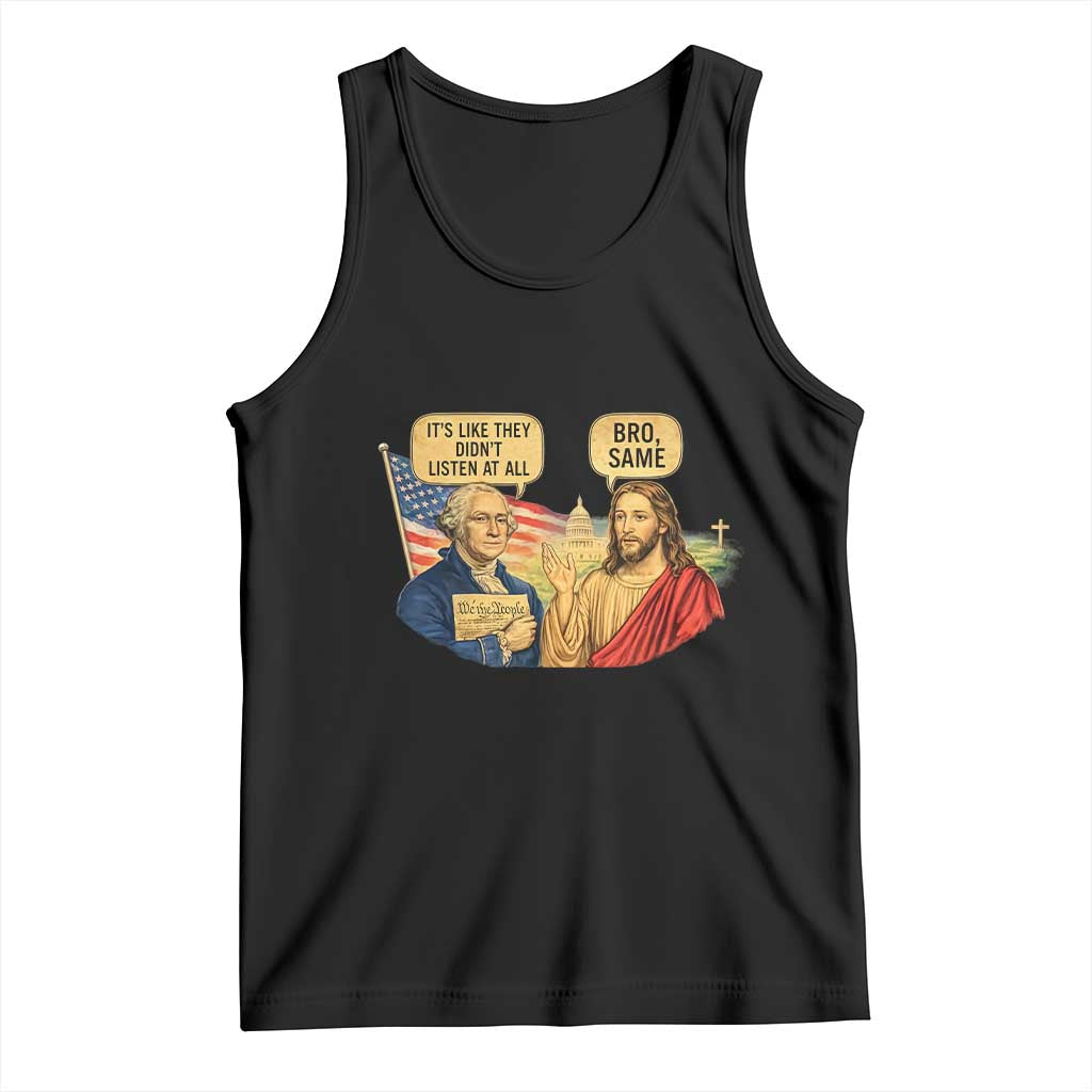 Funny George Washington and Jesus Conversation Tank Top Patriotic Commentary Historical Icons TS02 Black Print Your Wear