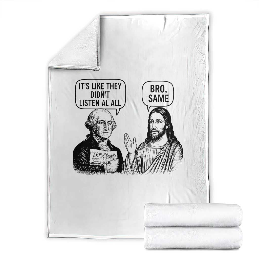 Funny George Washington and Jesus Satire Throw Blanket Political Commentary Founding Fathers and Faith TS02 White Print Your Wear