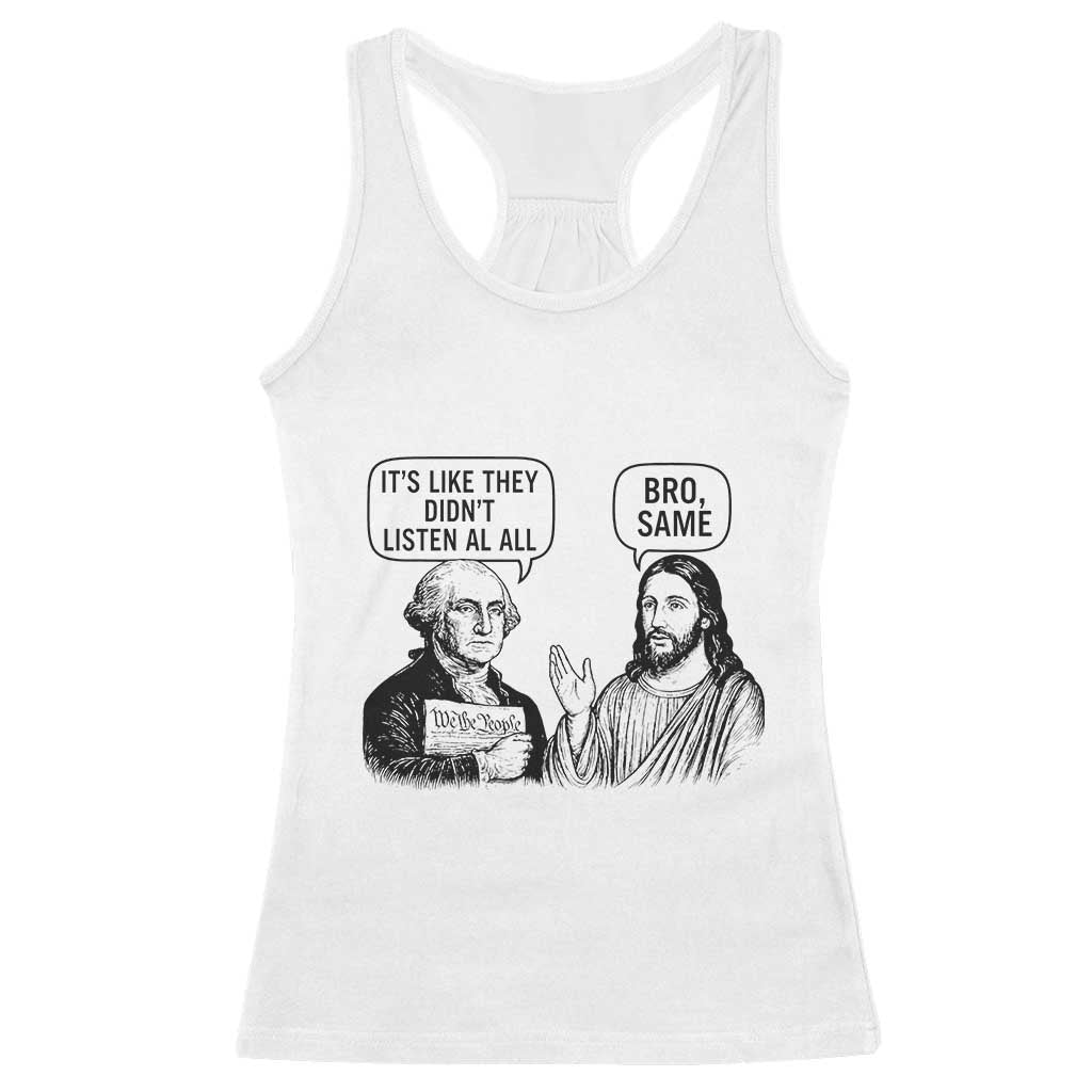 Funny George Washington and Jesus Satire Racerback Tank Top Political Commentary Founding Fathers and Faith TS02 White Print Your Wear