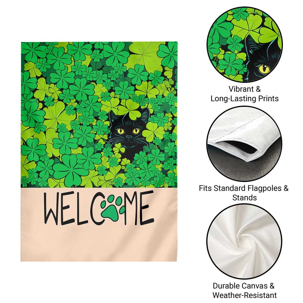 Black Cat Clover Welcome Flag Garden Flag St. Patricks Day Garden Banner TS02 Print Your Wear