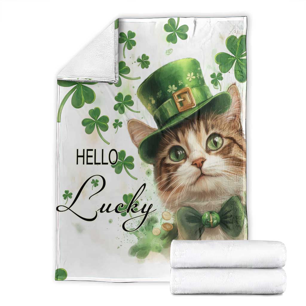 Hello Lucky Cute Cat Leprechaun Throw Blanket St Patrick's Day Welcome Cats Lovers TS02 White Print Your Wear
