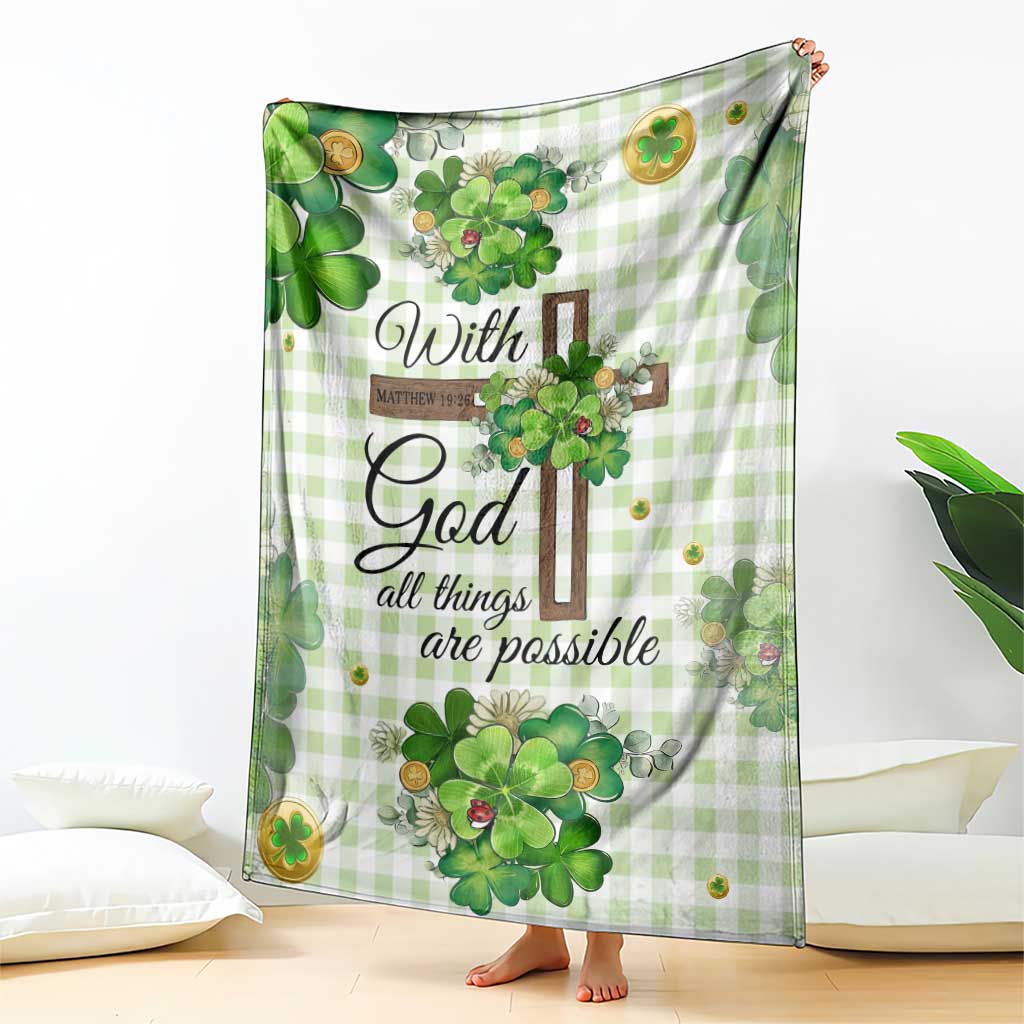 Religious St. Patricks Day Throw Blanket With God All Things Are Possible Christian Bible Verse & Shamrocks TS02 Print Your Wear