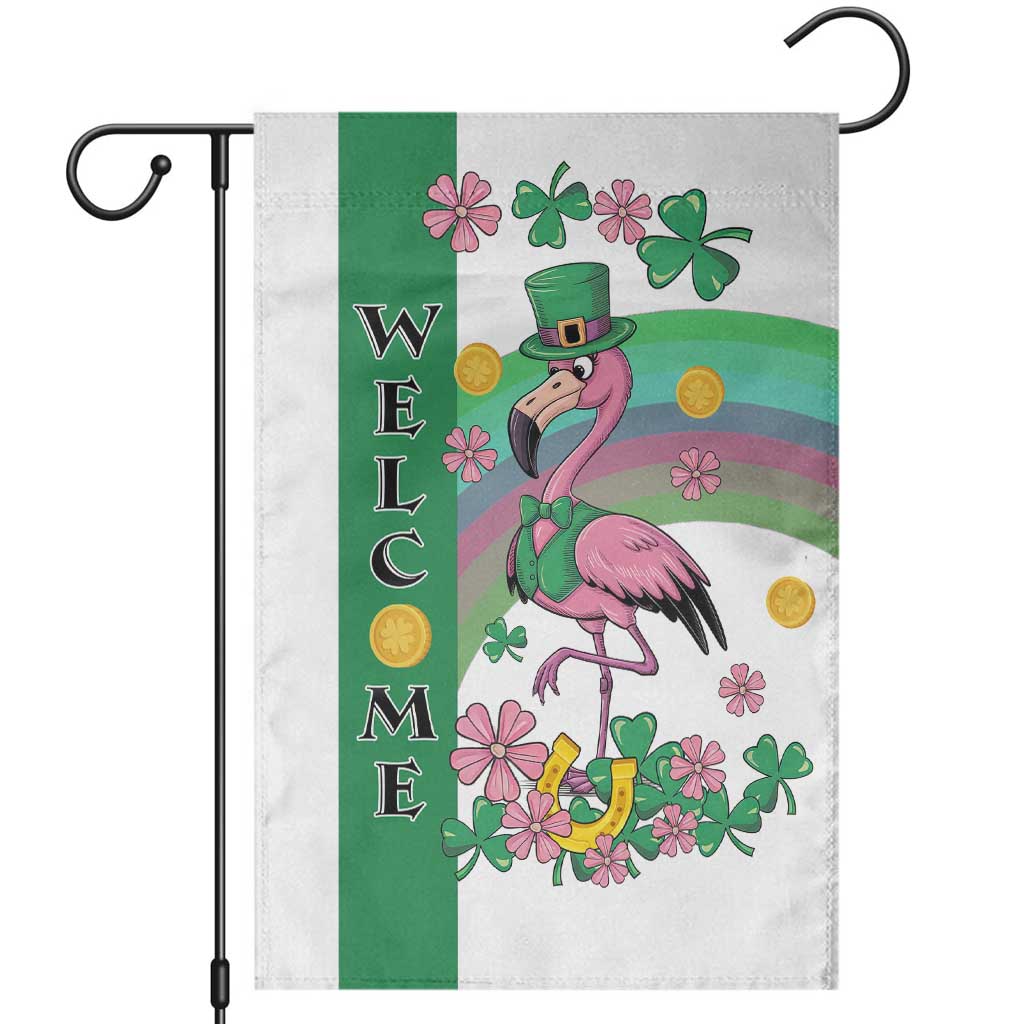 St Patricks Day Flamingo Welcome Garden Flag Lucky Shamrock Leprechaun TS02 White Print Your Wear