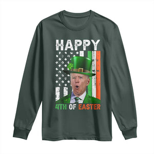 Funny Biden St Patricks Day Long Sleeve Shirt Happy 4th Of Easter American Irish Flag Shamrock TS02 Dark Forest Green Print Your Wear