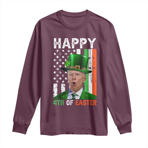 Funny Biden St Patricks Day Long Sleeve Shirt Happy 4th Of Easter American Irish Flag Shamrock TS02 Maroon Print Your Wear