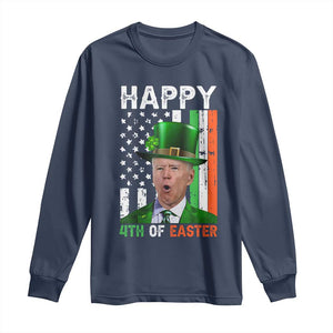 Funny Biden St Patricks Day Long Sleeve Shirt Happy 4th Of Easter American Irish Flag Shamrock TS02 Navy Print Your Wear