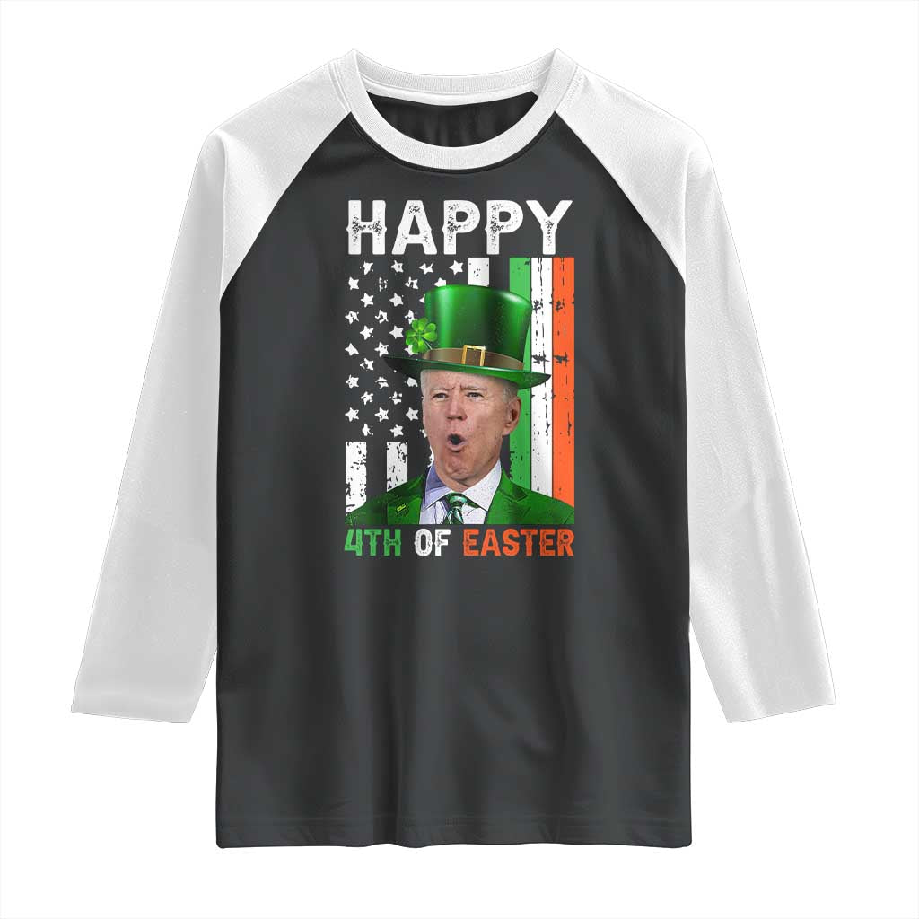 Funny Biden St Patricks Day Raglan Shirt Happy 4th Of Easter American Irish Flag Shamrock TS02 Black White Print Your Wear