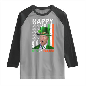 Funny Biden St Patricks Day Raglan Shirt Happy 4th Of Easter American Irish Flag Shamrock TS02 Sport Gray Black Print Your Wear