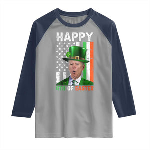 Funny Biden St Patricks Day Raglan Shirt Happy 4th Of Easter American Irish Flag Shamrock TS02 Sport Gray Navy Print Your Wear