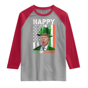 Funny Biden St Patricks Day Raglan Shirt Happy 4th Of Easter American Irish Flag Shamrock TS02 Sport Gray Red Print Your Wear