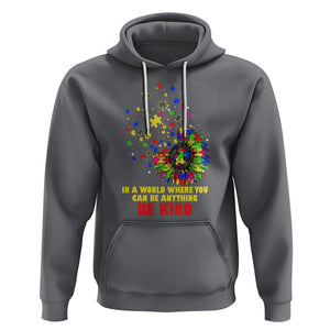 Sunflower Autism Awareness Hoodie In A World Where You Can Be Anything Be Kind Puzzle TS02 Charcoal Printyourwear