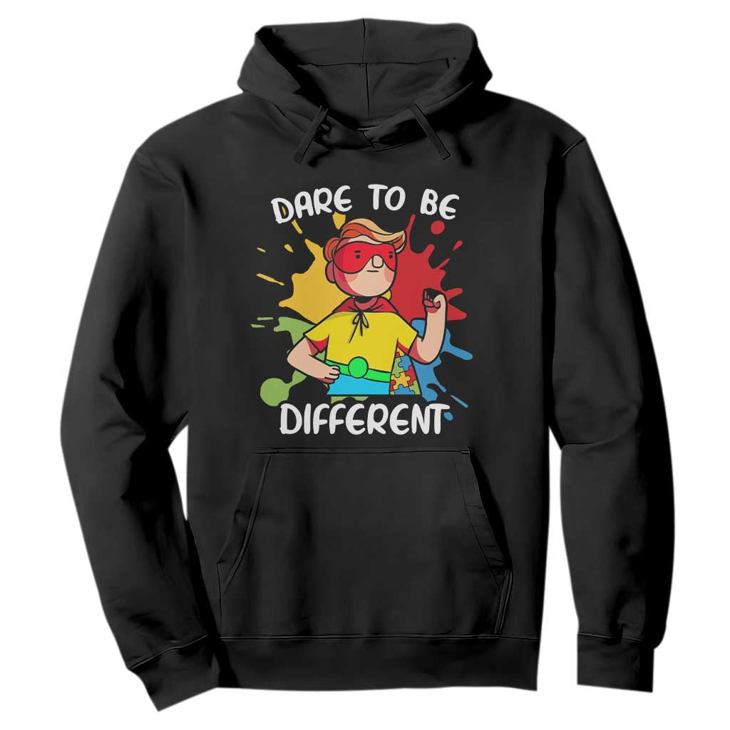 Autism Acceptance Hoodie Dare To Be Different Love Support Autistic Boys TS02 Black Printyourwear