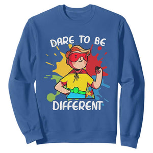 Autism Acceptance Sweatshirt Dare To Be Different Love Support Autistic Boys TS02 Royal Blue Printyourwear