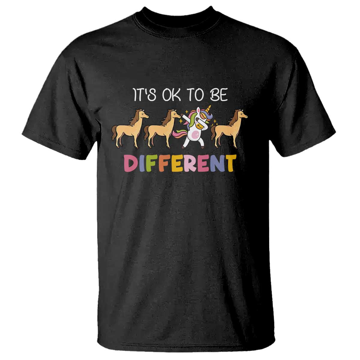 Unicorn Autism T Shirt Acceptance It's Ok To Be Different TS02 Black Printyourwear