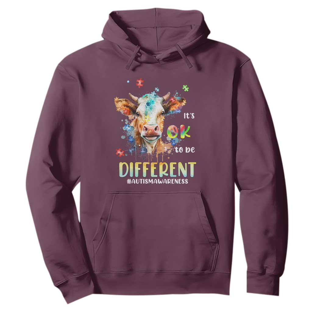 Cow Autism Awareness Hoodie Acceptance It's Ok To Be Different Puzzle Piece TS02 Maroon Printyourwear