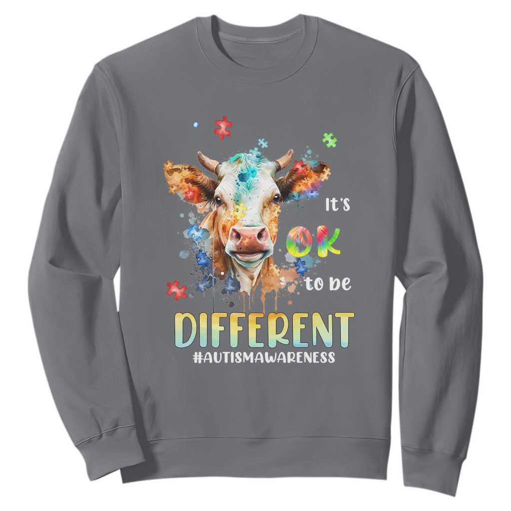 Cow Autism Awareness Sweatshirt Acceptance It's Ok To Be Different Puzzle Piece TS02 Charcoal Printyourwear