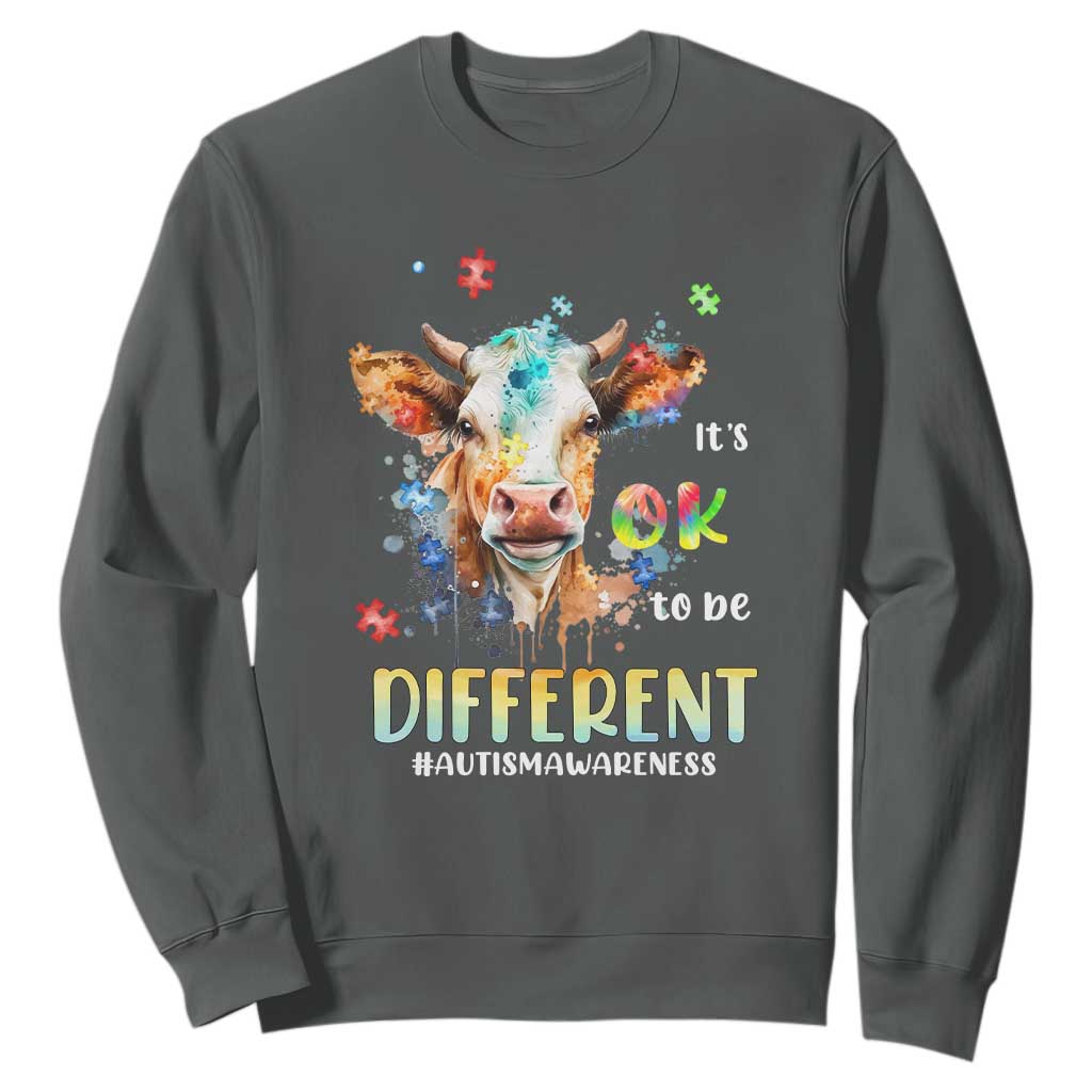 Cow Autism Awareness Sweatshirt Acceptance It's Ok To Be Different Puzzle Piece TS02 Dark Heather Printyourwear