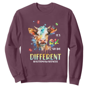 Cow Autism Awareness Sweatshirt Acceptance It's Ok To Be Different Puzzle Piece TS02 Maroon Printyourwear