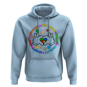 Autism Acceptance Hoodie Accept Adapt Advocate Inclusion Equity Equality TS02 Light Blue Printyourwear