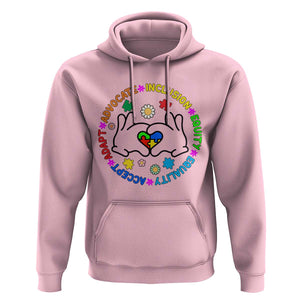 Autism Acceptance Hoodie Accept Adapt Advocate Inclusion Equity Equality TS02 Light Pink Printyourwear