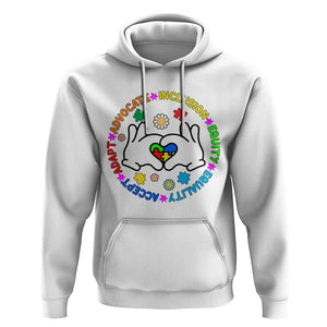 Autism Acceptance Hoodie Accept Adapt Advocate Inclusion Equity Equality TS02 White Printyourwear