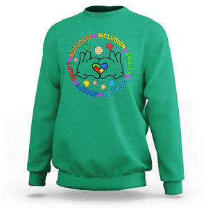 Autism Acceptance Sweatshirt Accept Adapt Advocate Inclusion Equity Equality TS02 Irish Green Printyourwear