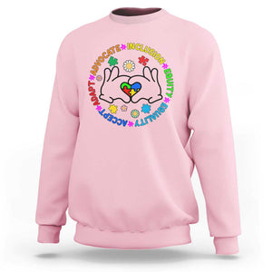 Autism Acceptance Sweatshirt Accept Adapt Advocate Inclusion Equity Equality TS02 Light Pink Printyourwear