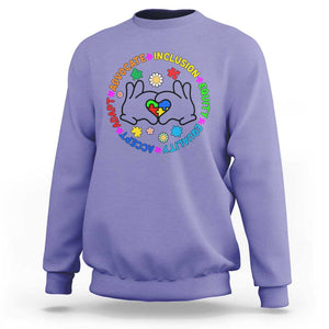 Autism Acceptance Sweatshirt Accept Adapt Advocate Inclusion Equity Equality TS02 Violet Printyourwear