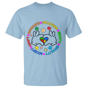 Autism Acceptance T Shirt Accept Adapt Advocate Inclusion Equity Equality TS02 Light Blue Printyourwear