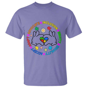 Autism Acceptance T Shirt Accept Adapt Advocate Inclusion Equity Equality TS02 Violet Printyourwear