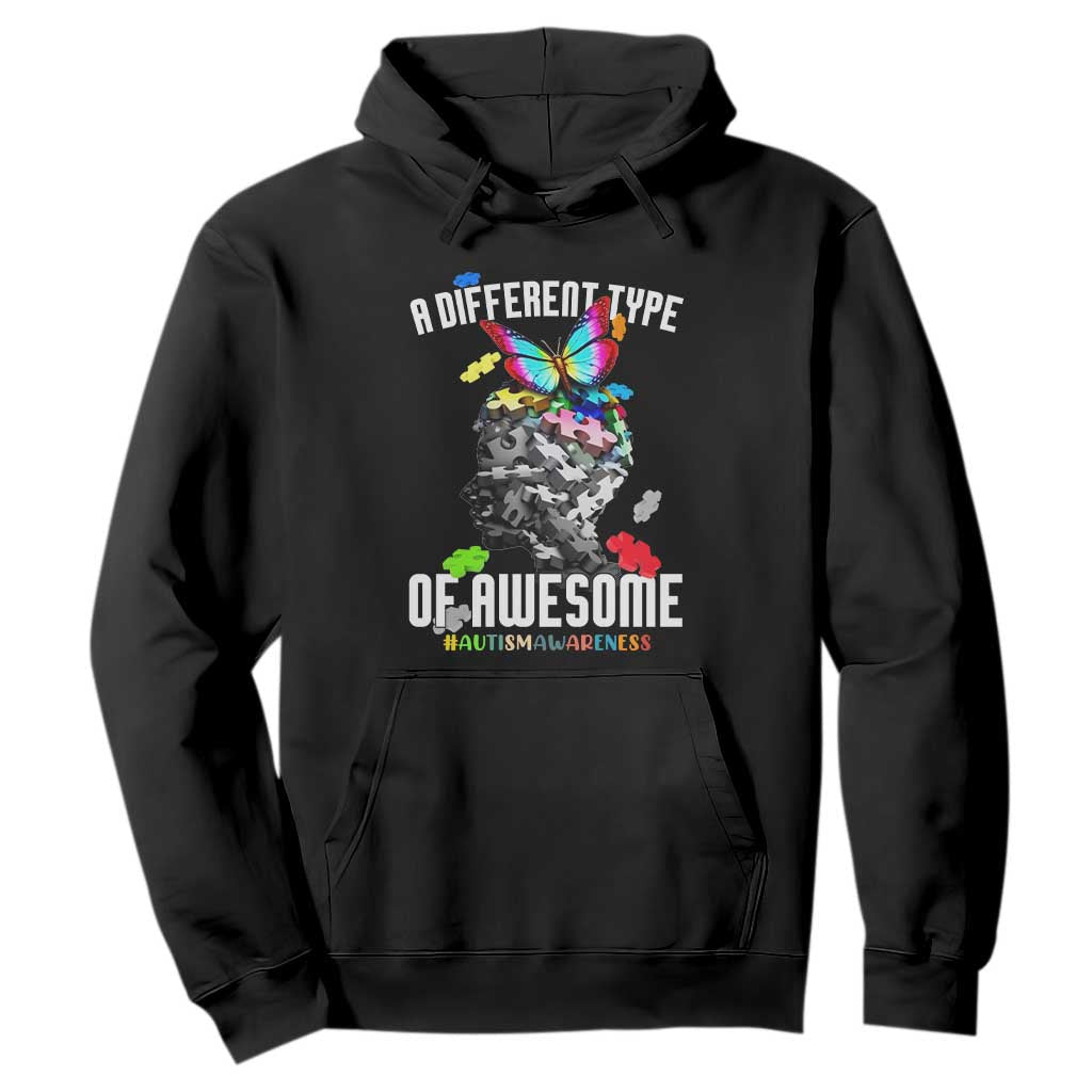 Autism Awareness Hoodie A Different Type Of Awesome Butterfly Puzzle Pieces TS02 Black Printyourwear