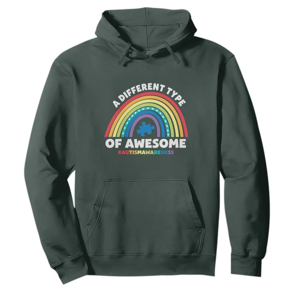 Autism Awareness Hoodie A Different Type Of Awesome Rainbow Puzzle Piece TS02 Dark Forest Green Printyourwear