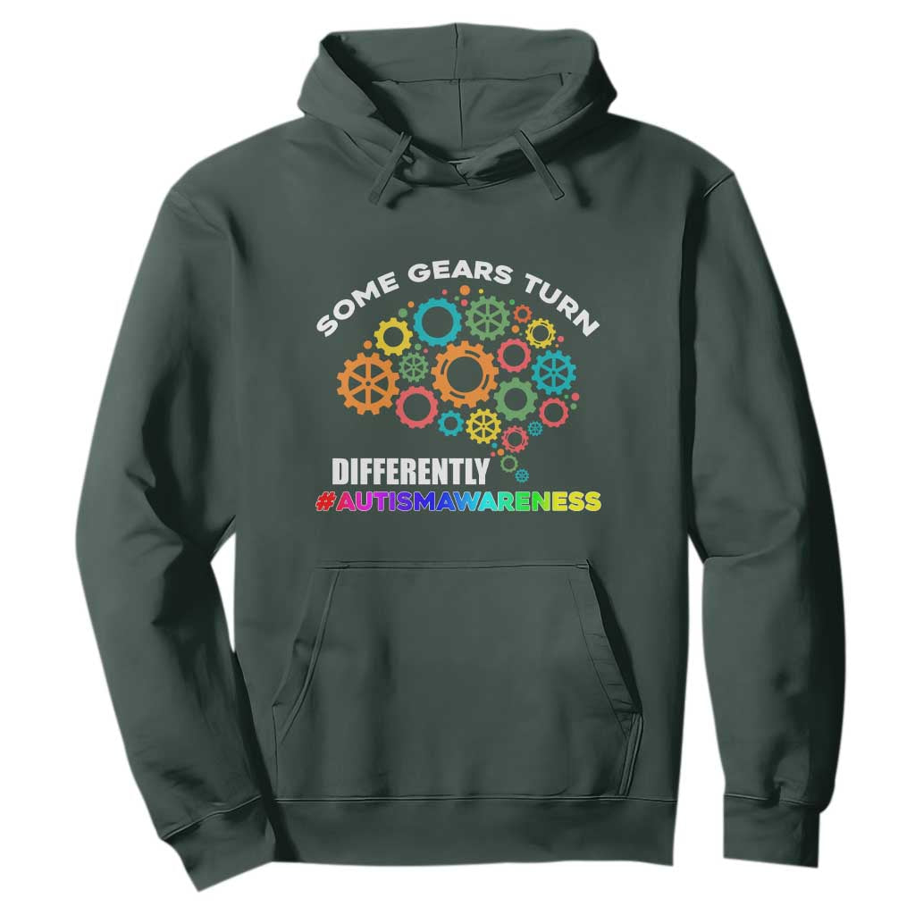 Autism Awareness Hoodie Some Gears Turn Differently Acceptance Neurodiversity Brain Gear TS02 Dark Forest Green Printyourwear