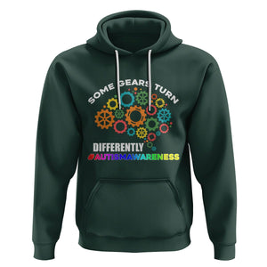 Autism Awareness Hoodie Some Gears Turn Differently Acceptance Neurodiversity Brain Gear TS02 Dark Forest Green Printyourwear