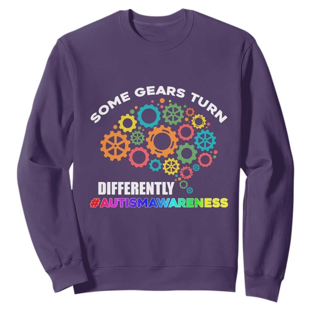 Autism Awareness Sweatshirt Some Gears Turn Differently Acceptance Neurodiversity Brain Gear TS02 Purple Printyourwear
