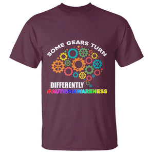 Autism Awareness T Shirt Some Gears Turn Differently Acceptance Neurodiversity Brain Gear TS02 Maroon Printyourwear