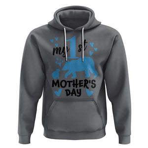 My First Mother's Day Hoodie New Mom Mama Bear Blue Baby Boy TS02 Charcoal Printyourwear