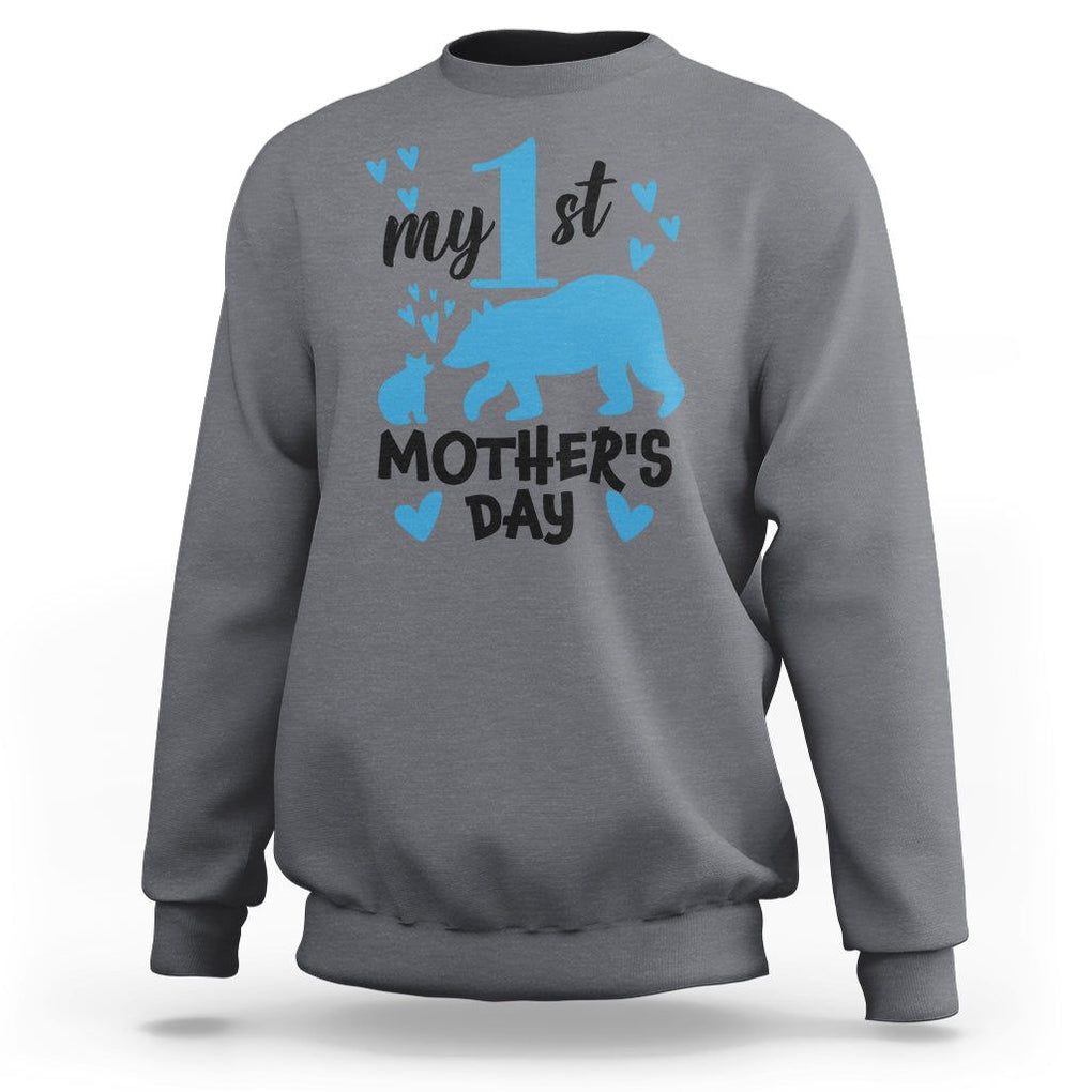 My First Mother's Day Sweatshirt New Mom Mama Bear Blue Baby Boy TS02 Charcoal Printyourwear