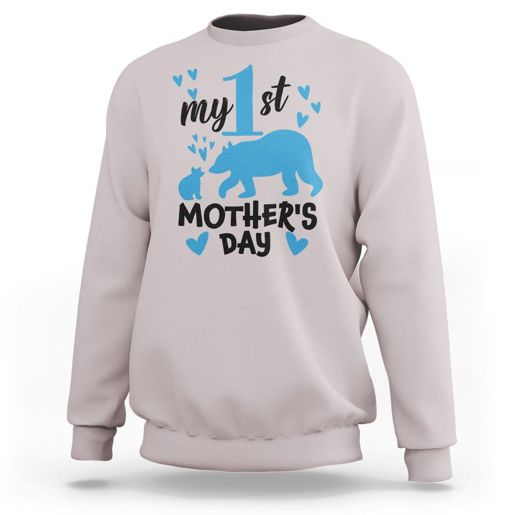 My First Mother's Day Sweatshirt New Mom Mama Bear Blue Baby Boy TS02 Ice Gray Printyourwear
